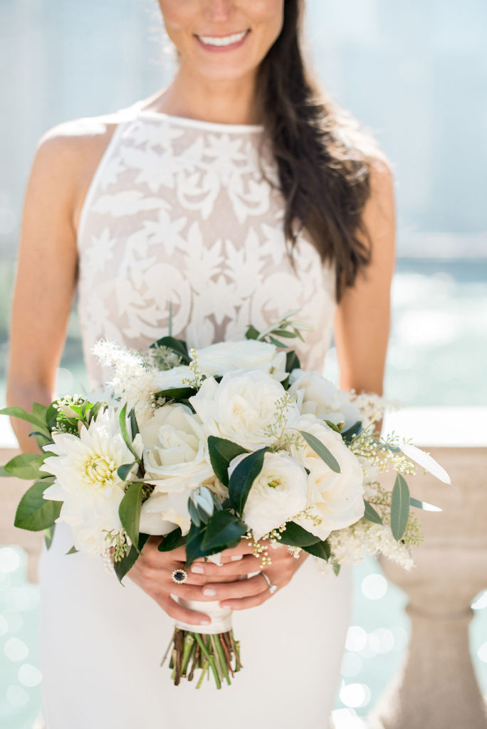 Green and White Wedding Bouquet at Rockwell on The River