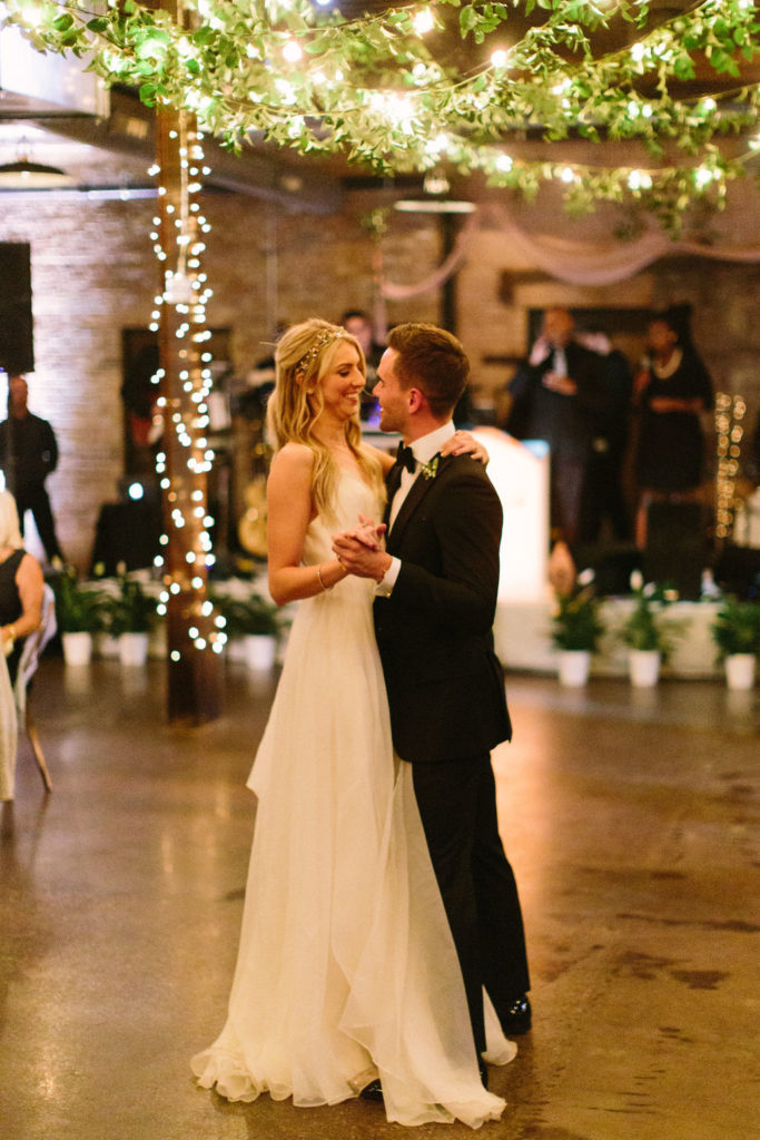 Boho Inspired Wedding Dance Floor with twinkle lights