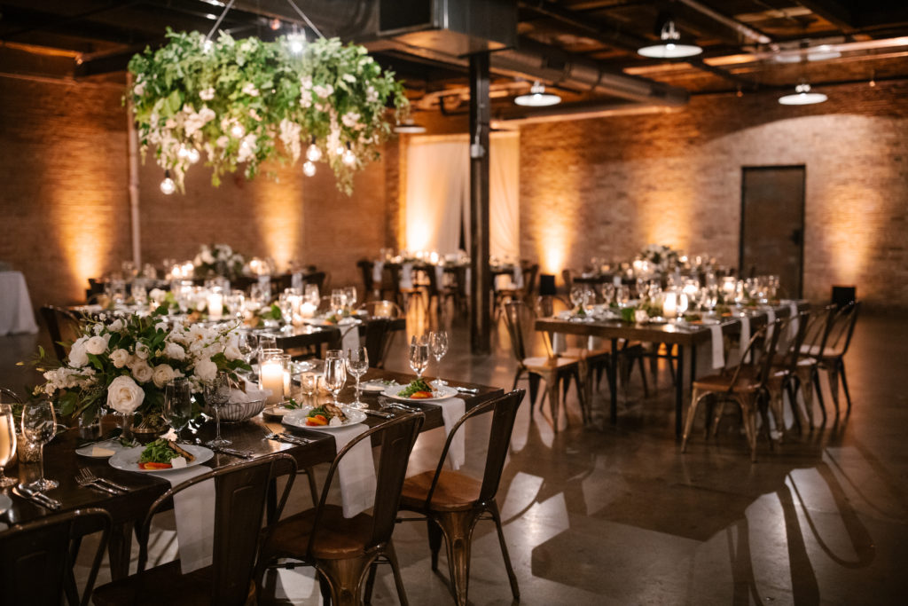 Industrial Wedding at Morgan MFG with lush suspended rings