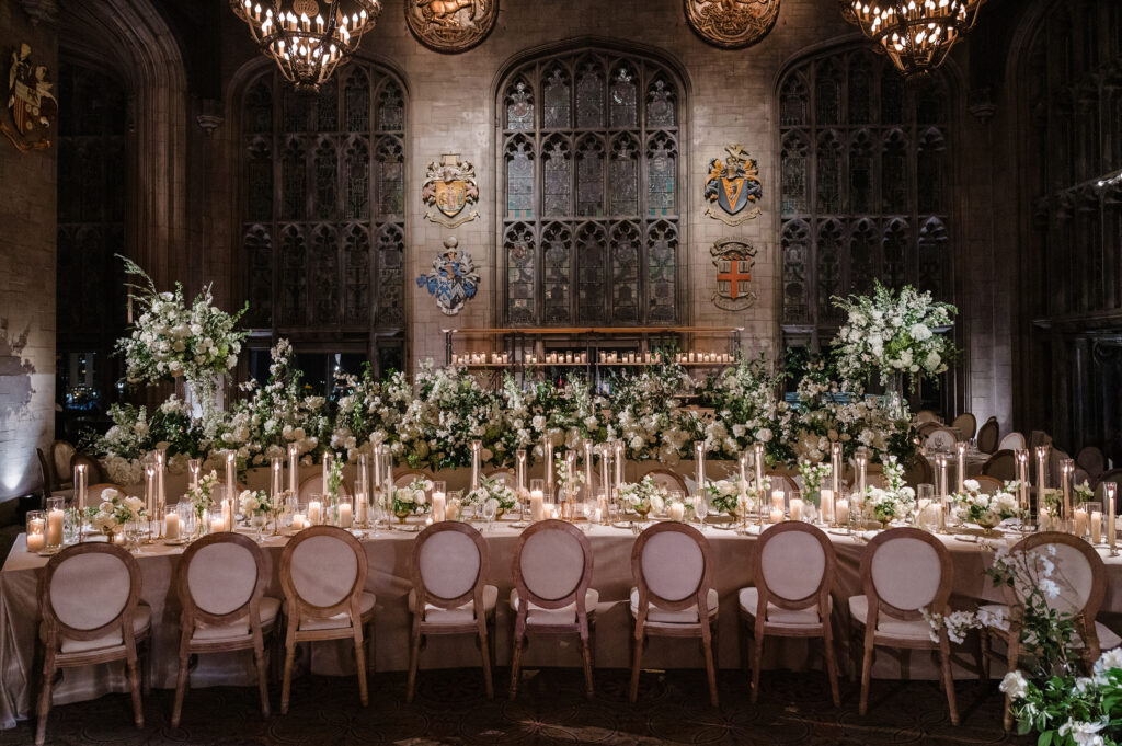 Wedding Flowers at The University Club in The Winter with Lots of Candles