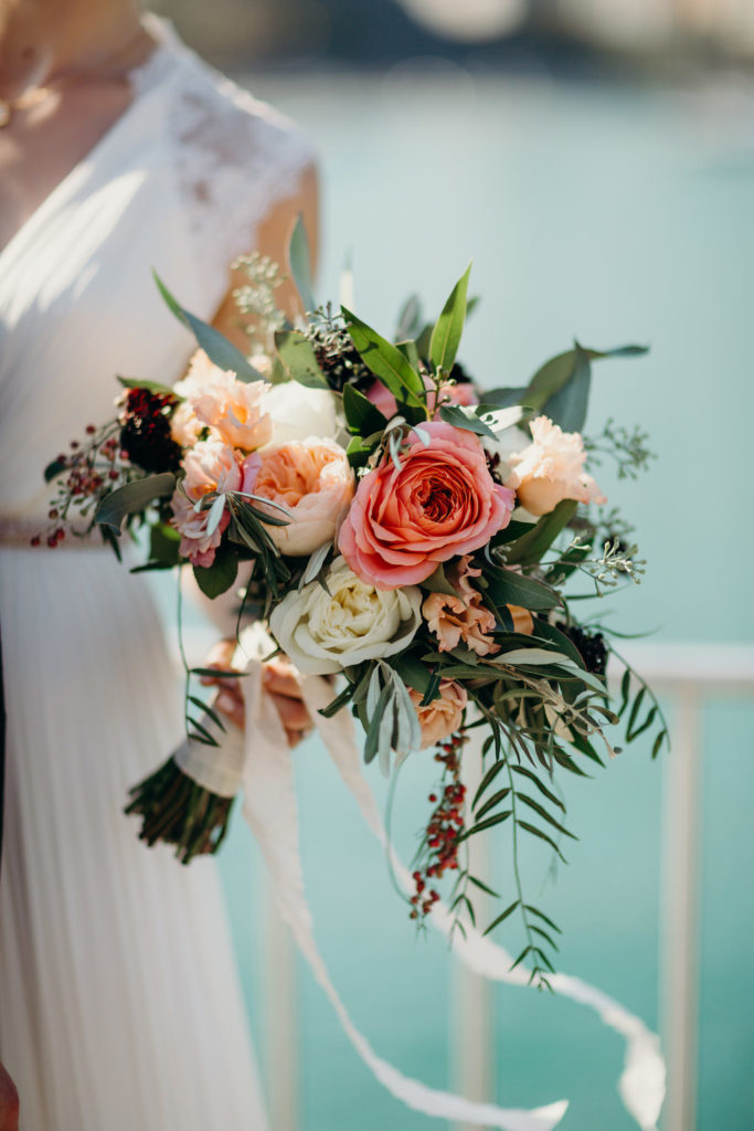 peach and green bouquet