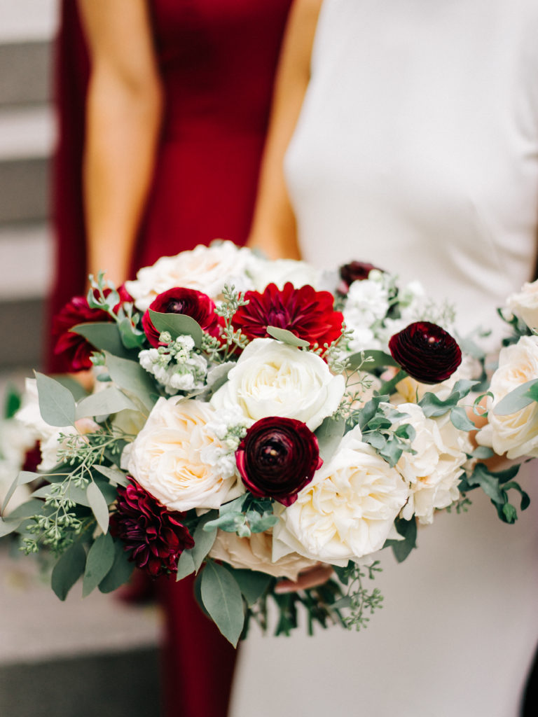 Green, White, and Burgundy Bouquet