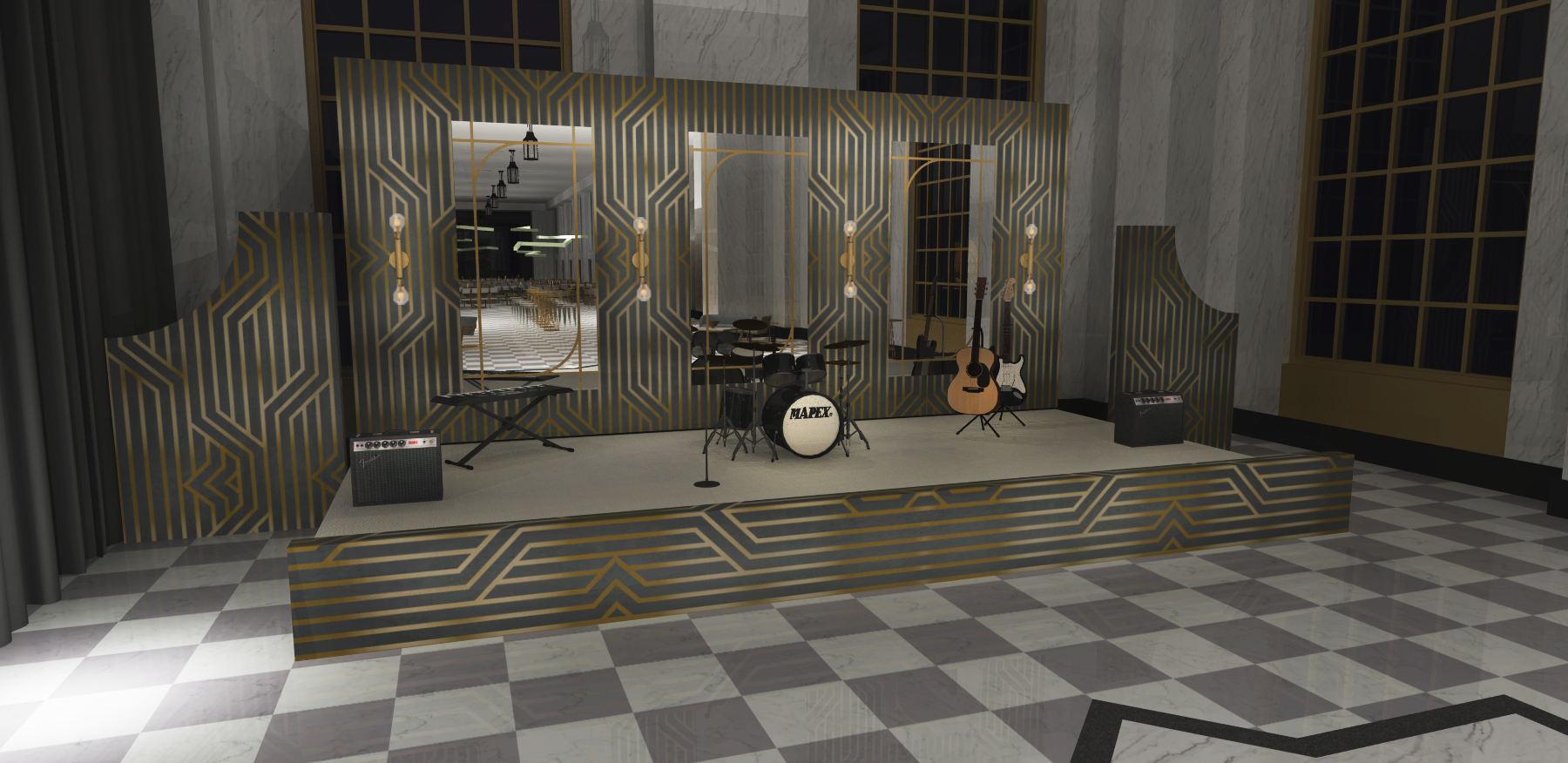Art Deco Band Backdrop for Wedding at The Old Post Office