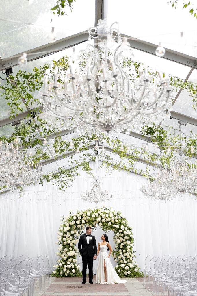 Wedding Ceremony Flowers with White Garden Roses