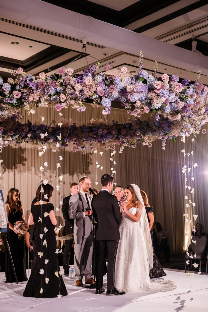 Hanging Chuppah Flowers for Jewish Wedding in Chicago