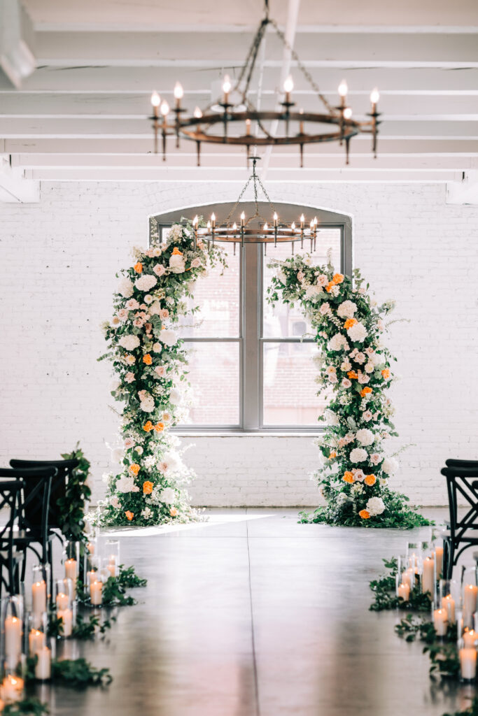 Wedding Ceremony Flowers as Deconstructed Arch