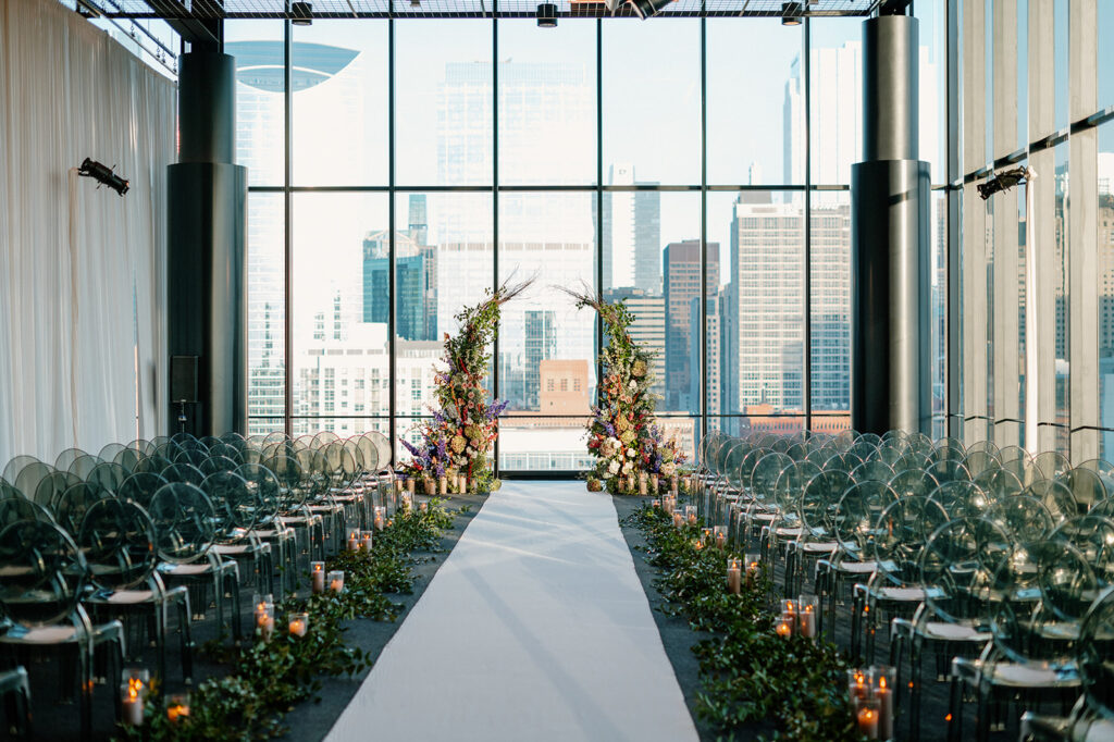 Wedding Ceremony Aisle at 167 Events view of skylinne